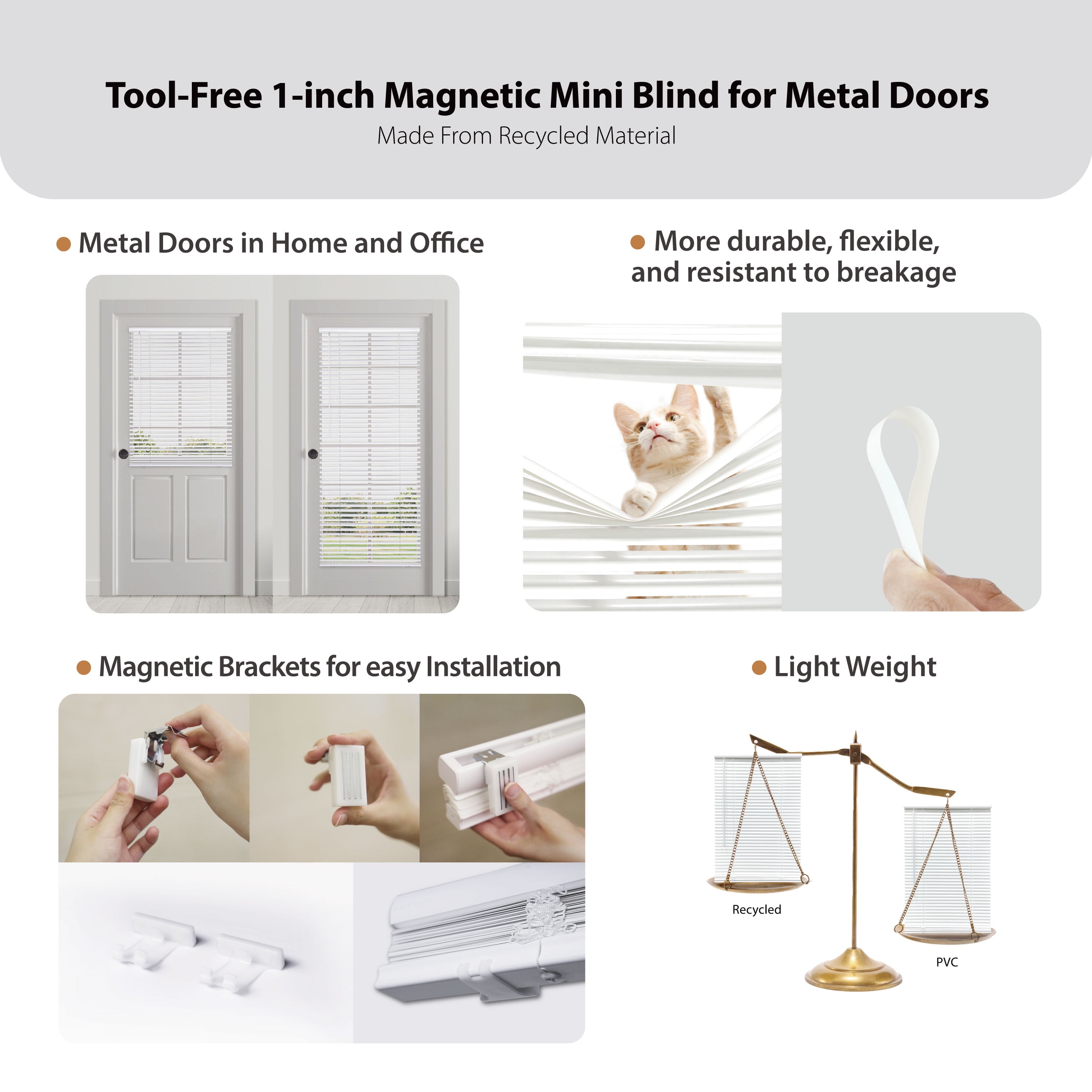 Regal Living Cordless Room Darkening Magnetic Mini Blinds, White, 25 in. W x 72 in. L