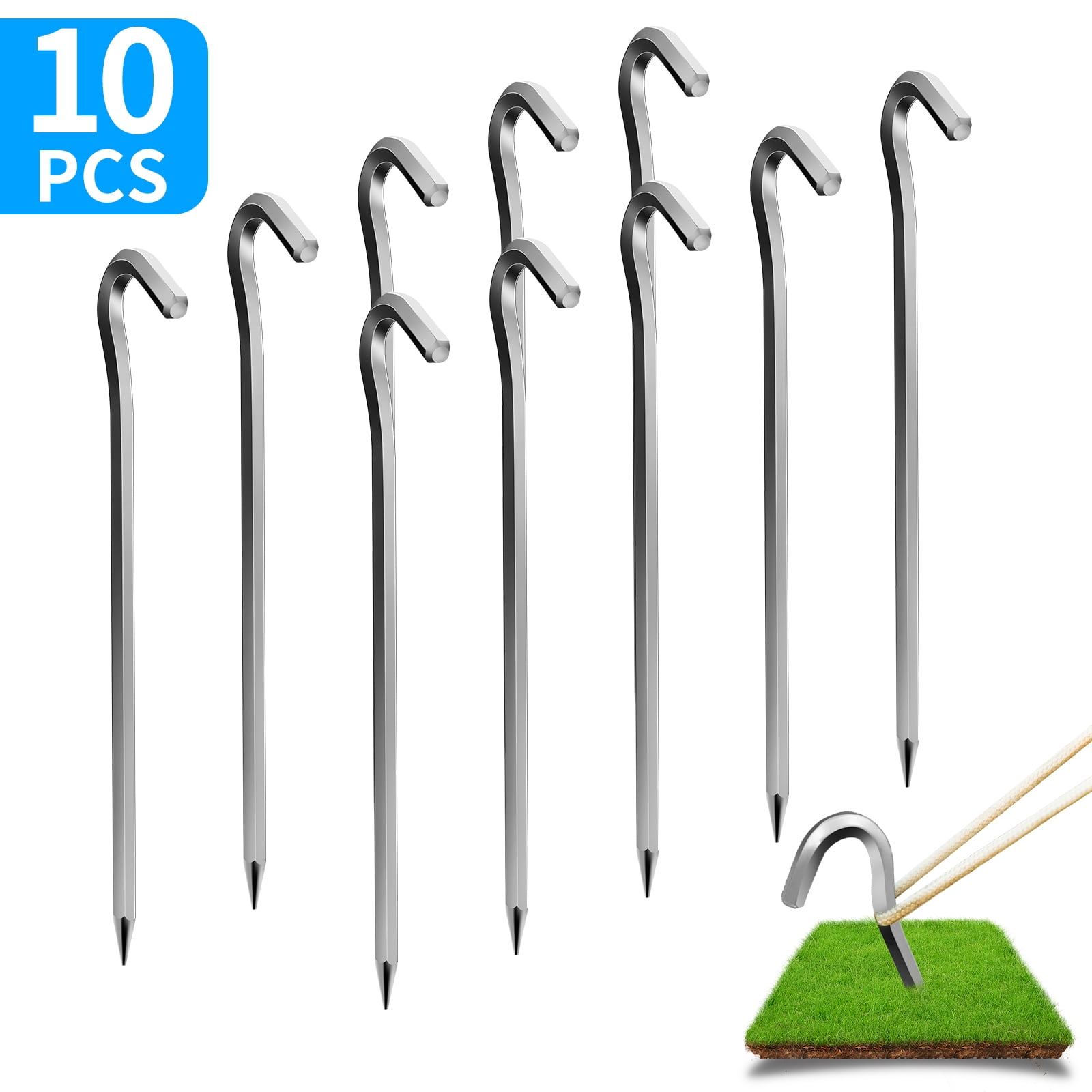 FLONOZZ Tent Pegs, 10 Pcs Six-Sided Sliver Metal Tent Hooks for Camping ...