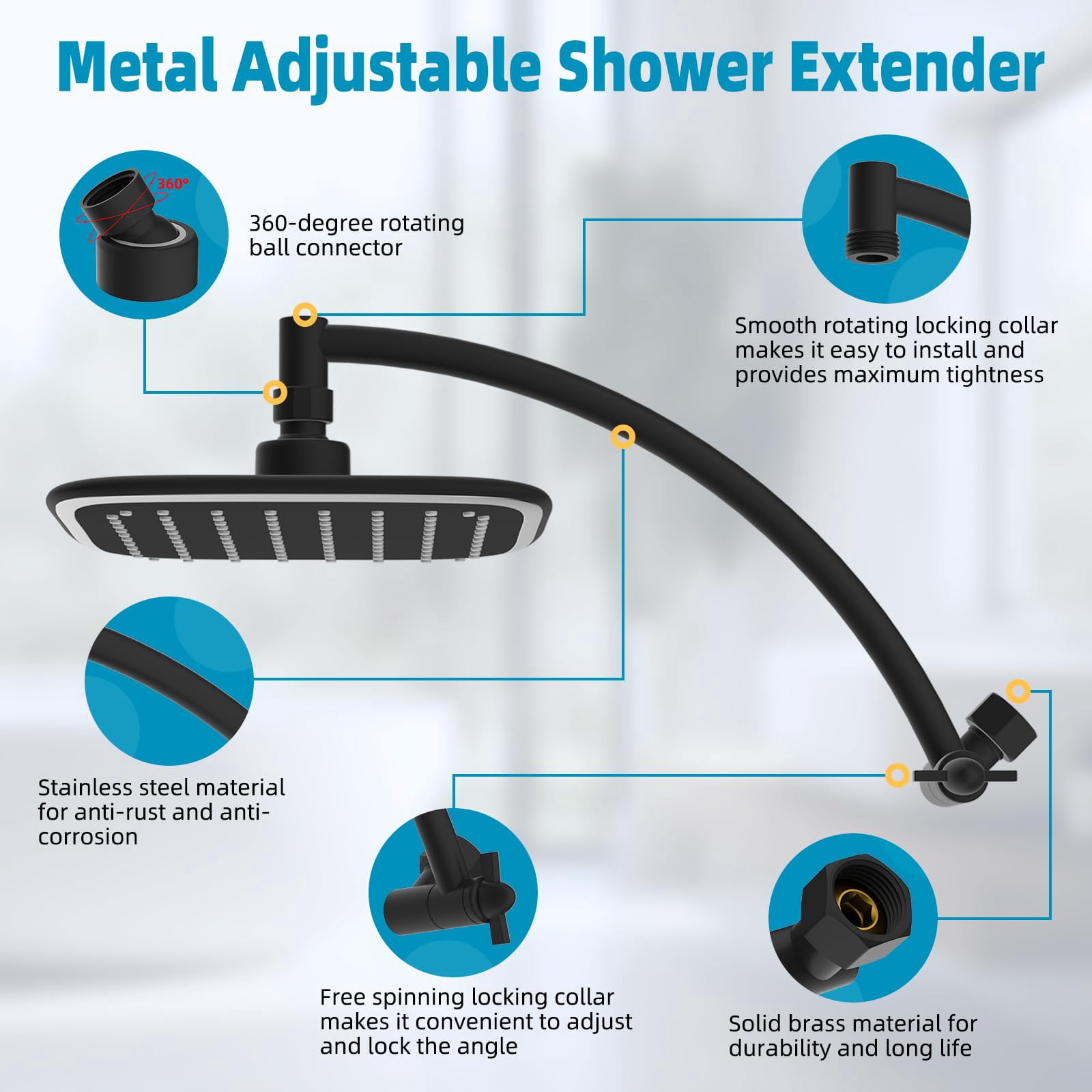 Matte Black 12 Inch Rainfall Shower Head with Extension Arm
