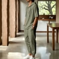 thumbnail image 4 of JUUYY Mens 2 Piece Linen Set Long Sleeve Button Down Casual Hoodie Shirt and Loose Jogger Pants Sets Beach Vacation Summer Outfits Army Green S, 4 of 9