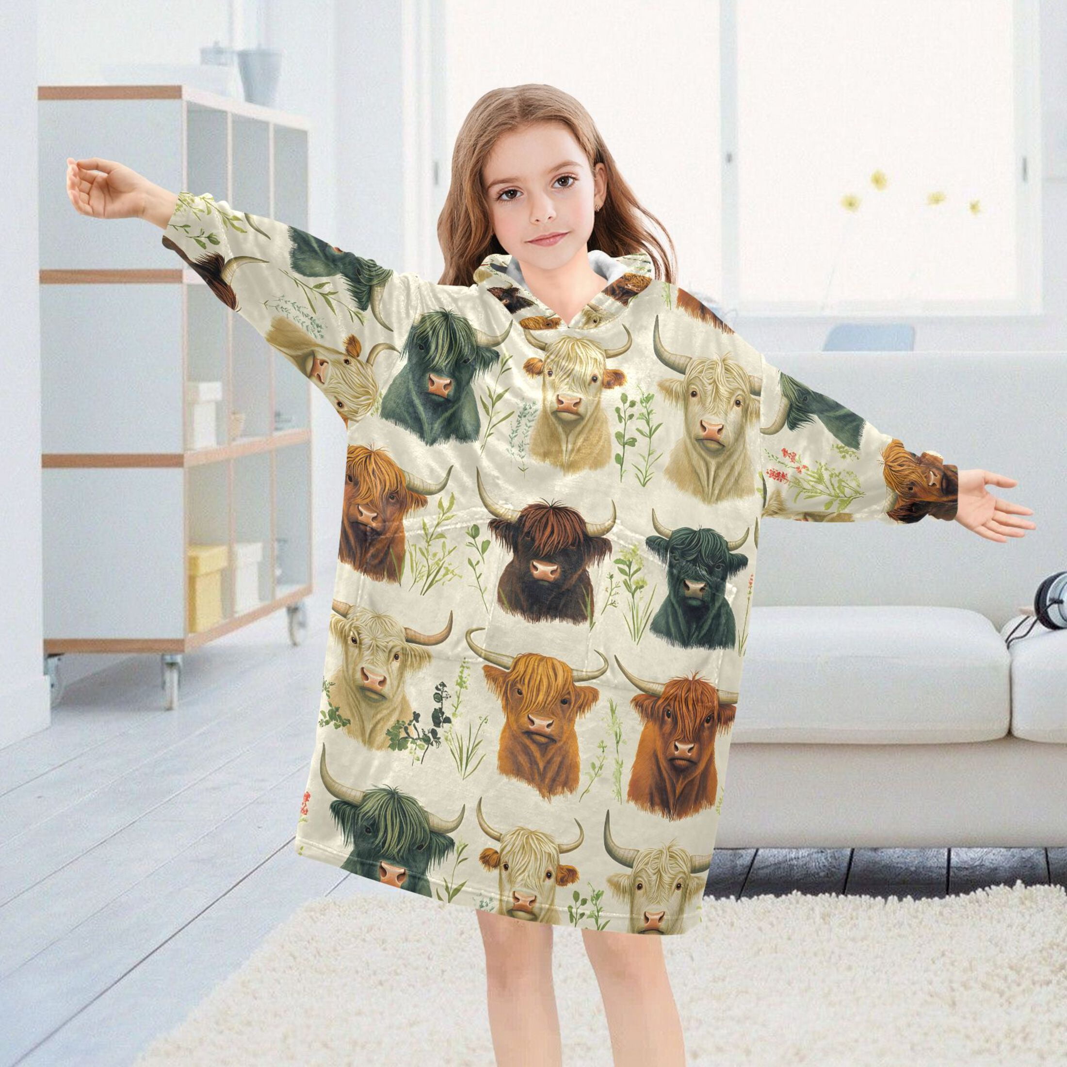 joogoo Blanket Hoodie for Highland Cattles Oversize Sweatshirt 3-14 YR L