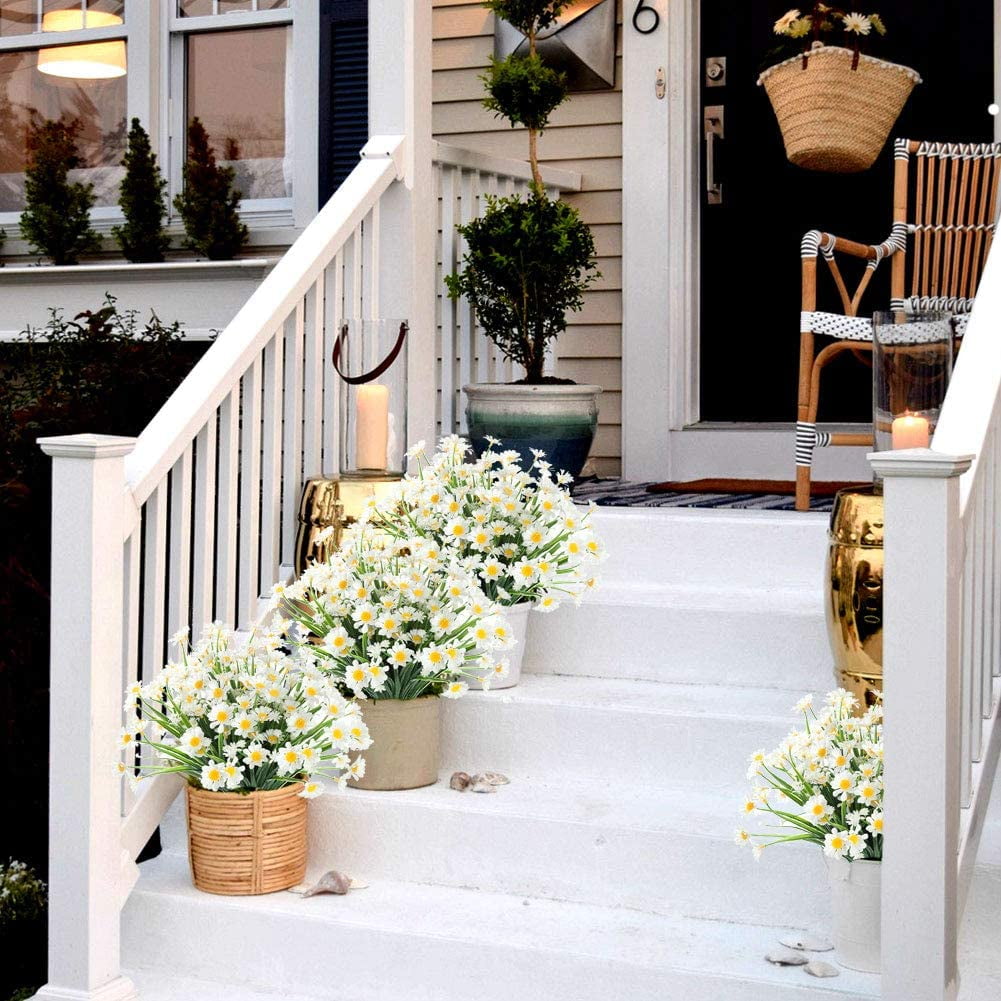 12 Bundles Artificial Flowers Plants for Outdoors, Uv Resistant Fake Plants Plastic Faux Flowers for Home Wedding Party Outdoor Indoor Garden Decor. White