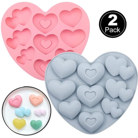 EIMELI Heart Shape Silicone Molds 2 Packs 3D 9 Holes Valentine s Candy Chocolate Mold Baking Mold for Making Hot Chocolate Bomb Cake Jelly Gummy Mousse Dessert (Blue and Pink)