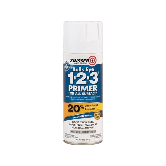 Rust-Oleum 2008 White Zinsser Bulls Eye 1-2-3 Water Based Primer, 13 oz. Aerosol Spray Can (Pack of 6)