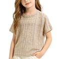 thumbnail image 2 of Zpanxa Kids Shirts Smocked Crew Neck Short Sleeve Solid Color Lightweight Breathable Summer Casual Tee, 2 of 7