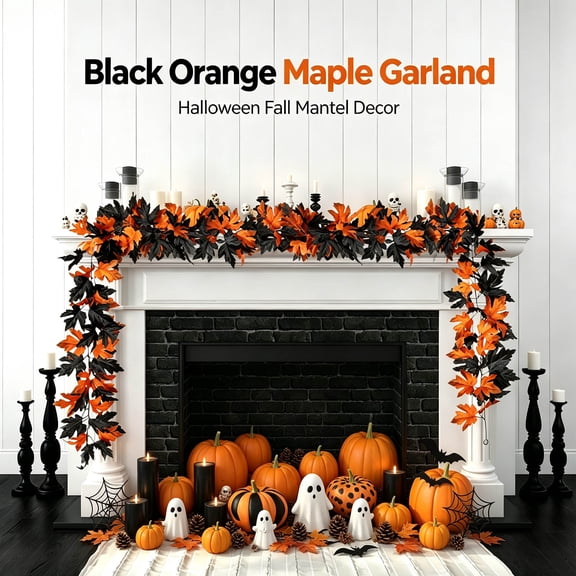 WKSCLPAI Halloween Maple Leaf Garland, Fall Vine Wreaths for Autumn Festivities Decor,Seasonal Garlands for Home,Halloween & Fall Decorations