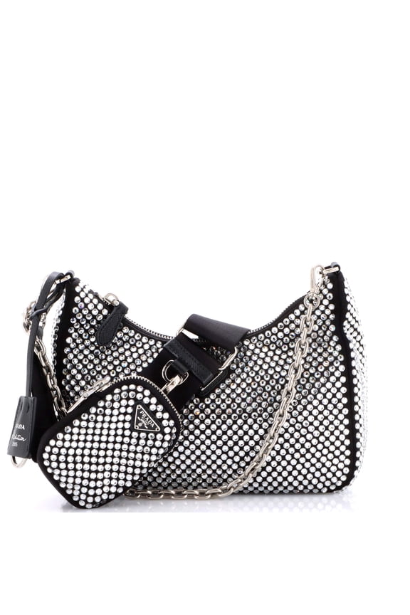 Pre-Owned Re-Edition 2005 Shoulder Bag Crystal Embellished Satin Small By Rebag