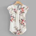thumbnail image 2 of Femmes Casual Col Rond Basique Floral Plissé Top Cap Manches Courtes Chemisier Chemisier T-shirt pour Femmes, 2 of 2
