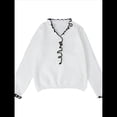 thumbnail image 3 of Suéter de Larga con Cuentas de Perlas para Mujer, Cuello en V, Ribete de Volantes, Jersey de Punto. L, 3 of 7