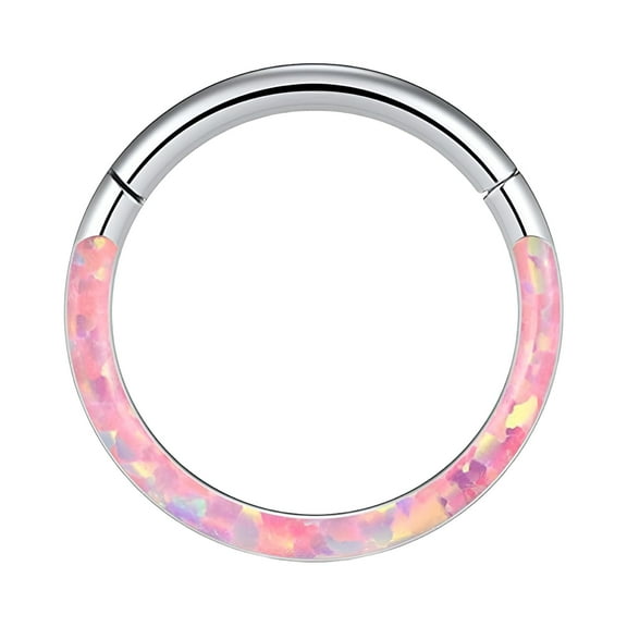 DESIGNICE Nose Rings 16G Opal Septum Rings Hoop Nose Ring Lip Rings Stainless Steel Hinged Segment Ring Seamless Ring Cartilage Earrings Hoop Tragus Septum Piercing Jewelry Fake Nose Ring Pink