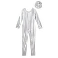 thumbnail image 4 of inlzdz Girls Metallic Full Body Unitard Long Sleeve Holographic Dance Gymnastic Skating Bodysuit Silver 14, 4 of 6