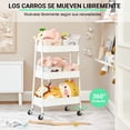 thumbnail image 3 of Carro de almacenaje metálico de 3 Niveles, Organizador de almacenaje Multifuncional, Carro de almacenaje con Ruedas para Dormitorio, salón, Cocina, baño, Oficina, 3 of 6