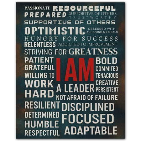 I Am Affirmation Wall Art poster Motivational Poster for Men and Teens Inspirational Quote Print for Bedroom Dorm Gym or Office - Positive Daily Mindset Decor for Confidence