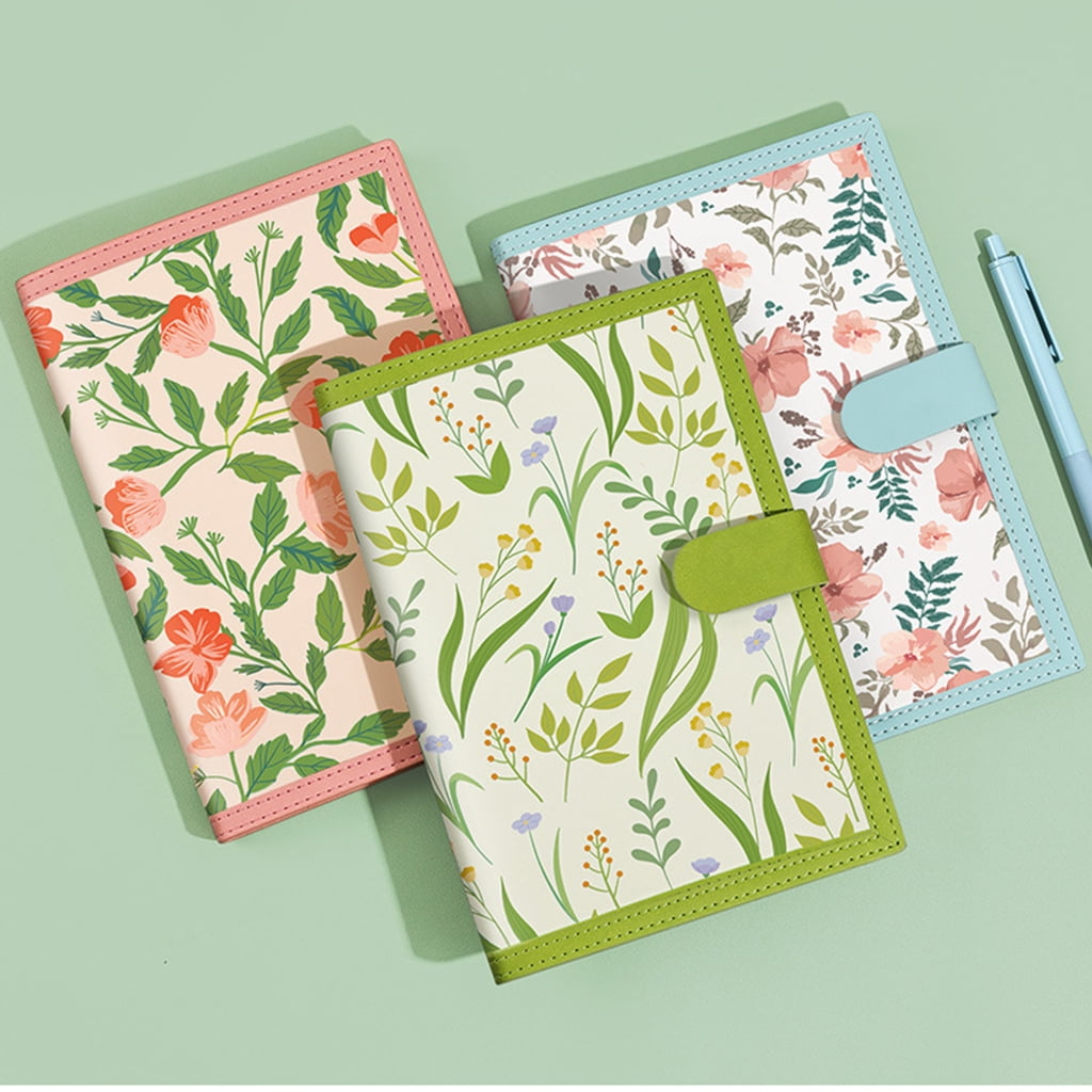 YongCo Flower Print Notebook 224 Pages Wide Lined Leather Notebook Journal 8.5x5.7Inch
