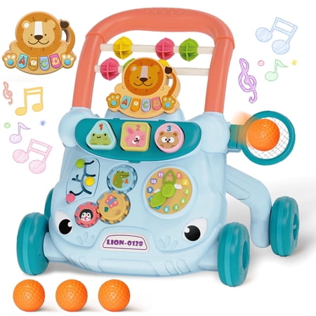 JoyStone Baby Walker with Music Piano and Activity Toys Educational Push Walker for Infants 6-12 Months (Blue)