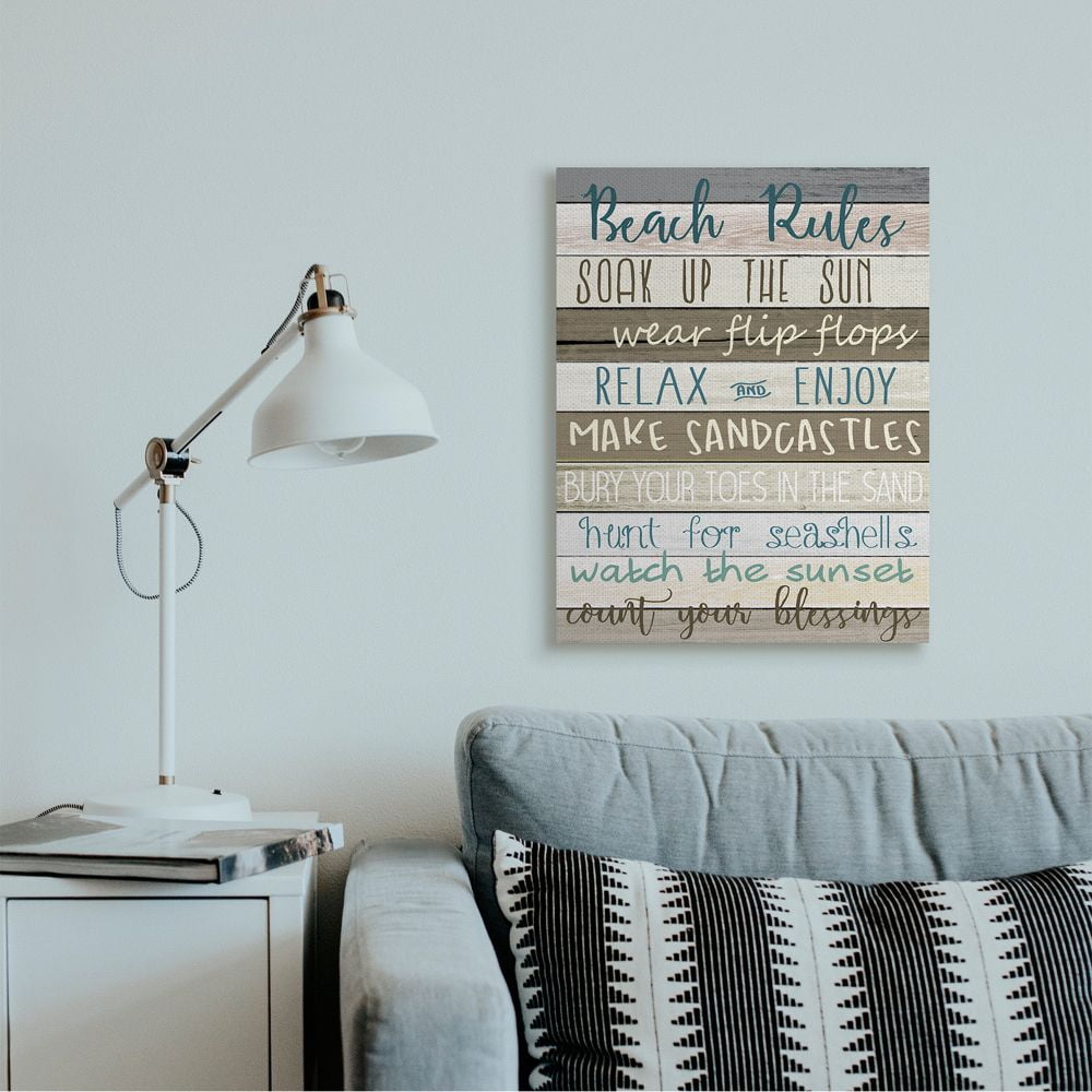 Stupell Industries Nautical Fun Beach Rules List Rustic Boardwalk Sign Canvas Wall Art Design by Kim Allen, 24" x 30"