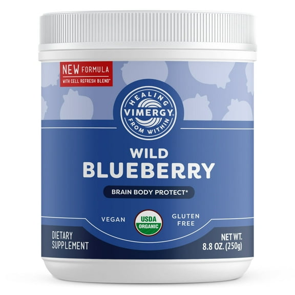 VIMERGY USDA Organic Wild Blueberry Supplement Powder, 62 Servings