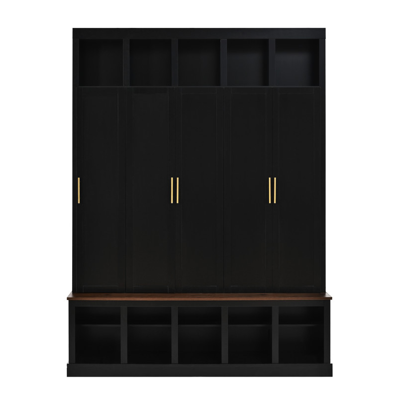 Modern Entryway Storage Cabinet with Shoe Racks & Cubbies, Coat Closet Large Hall Tree with Shoe Bench & Hooks