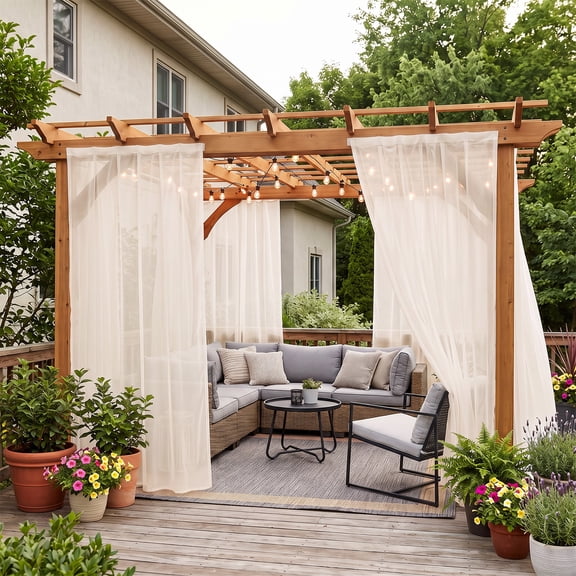 8 Panels Translucent Outdoor Curtains 84 x 52 Inch, Waterproof Hook and Loop Patio Drapes for Porch Gazebo Balcony, Beige