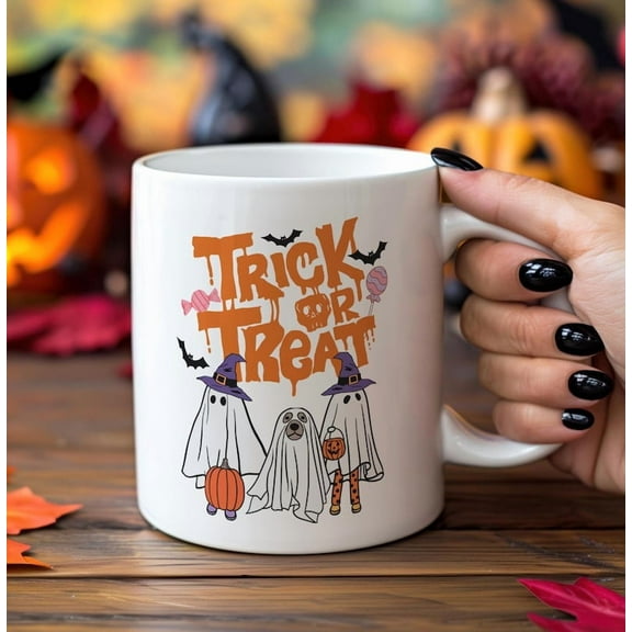 11oz Trick or Treat Halloween Mug, Cute Ghost Mug for Spooky Season, Halloween Coffee Cup, Fall Witch Decor Gift, Halloween Gift for Her