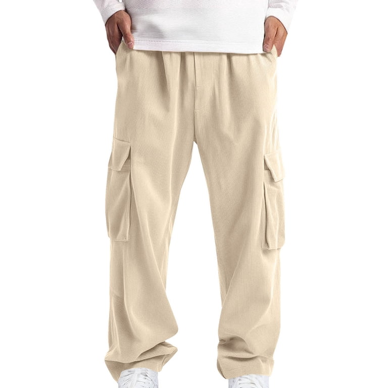 Men's Corduroy Jogger Sweatpants - Baggy Elastic Bottom Casual Athletic Drawstring Pants With Pockets, M-3XL