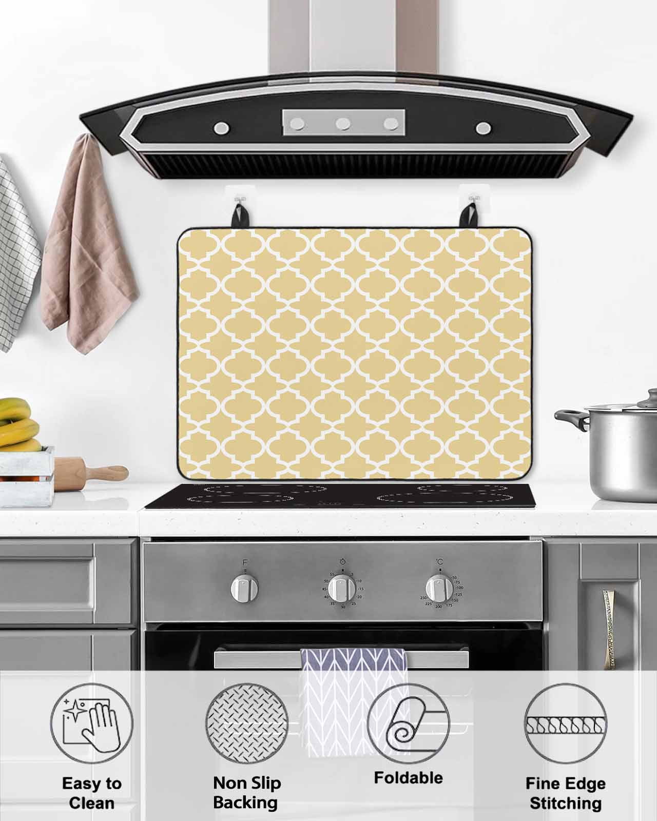 nqOlkjepod Large Induction Cooktop Protector Mat 36"x21", Yellow Moroccon Stove Top Covers for Electric Stove, Farmhouse Minimalist Ethnic Geometric Stove Burner Cover Mats, Glass Top Stove Cover
