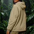 thumbnail image 5 of thefnos Womens Plus Size Cargo Jacket Zip Up Long Sleeve Hooded Coat Fall Solid Color Vintage Trench Coat with Pockets Casual Fashion Clothes, Khaki 2XL, 5 of 9