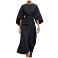 thumbnail image 1 of XDZJLR Robes pour Femmes 2025 Mode Élégante Couleur Unie Robe à Manches Chauve-Souris, 1 of 4