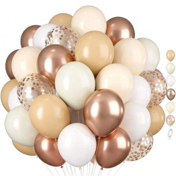 30Pcs 12 Inch Nude Cream Retro White Sand Balloons, Metallic Champagne Gold Confetti Latex Balloons for Birthday Wedding Baby Bridal Shower Party Decorations