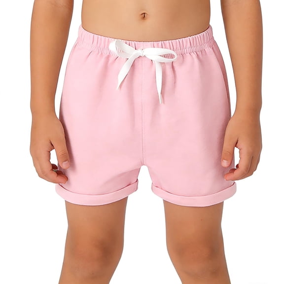 Amidoa Girl Shorts Solid Color Elastic Waist Drawstring Summer Lightweight Casual Sports Shorts,Pink,7-8Years