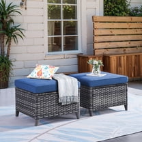 Unnifurnzi Outdoor Ottoman Set of 2-All Weather Wicker Outdoor Footstool with Removable Cushions Outdoor Olefin Fabric Patio Ottoman for Deck Porch Balcony Garden-Gray/Blue