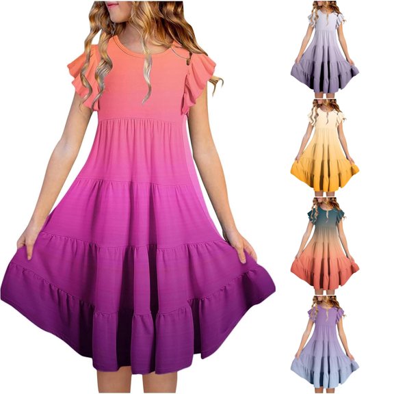 Little Toddler Dress Short-sleeve Tiered Design Cozy Adorable Classic for Summer and Casual Dress Set