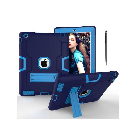 Case for iPad 2, iPad 3, iPad 4 with Kickstand, Heavy Duty Shockproof Protective Cover with Stylus Pen