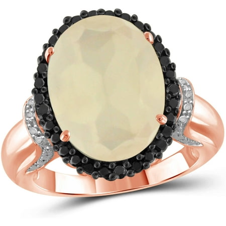 JewelersClub 8-1/4 Carat T.G.W. Moonstone and Black and White Diamond Accent Rose Gold over Silver Ring