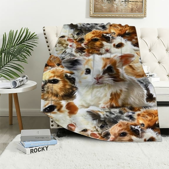 Qinduosi Kids Guinea Pig Fleece Blanket Children Cute Cavy Animal Sherpa Throw Blanket for Bed Sofa Couch Lovely Funny Pet Pattern Fuzzy Blanket Boys Girls Ultra Soft Warm Plush Flannel Blanket