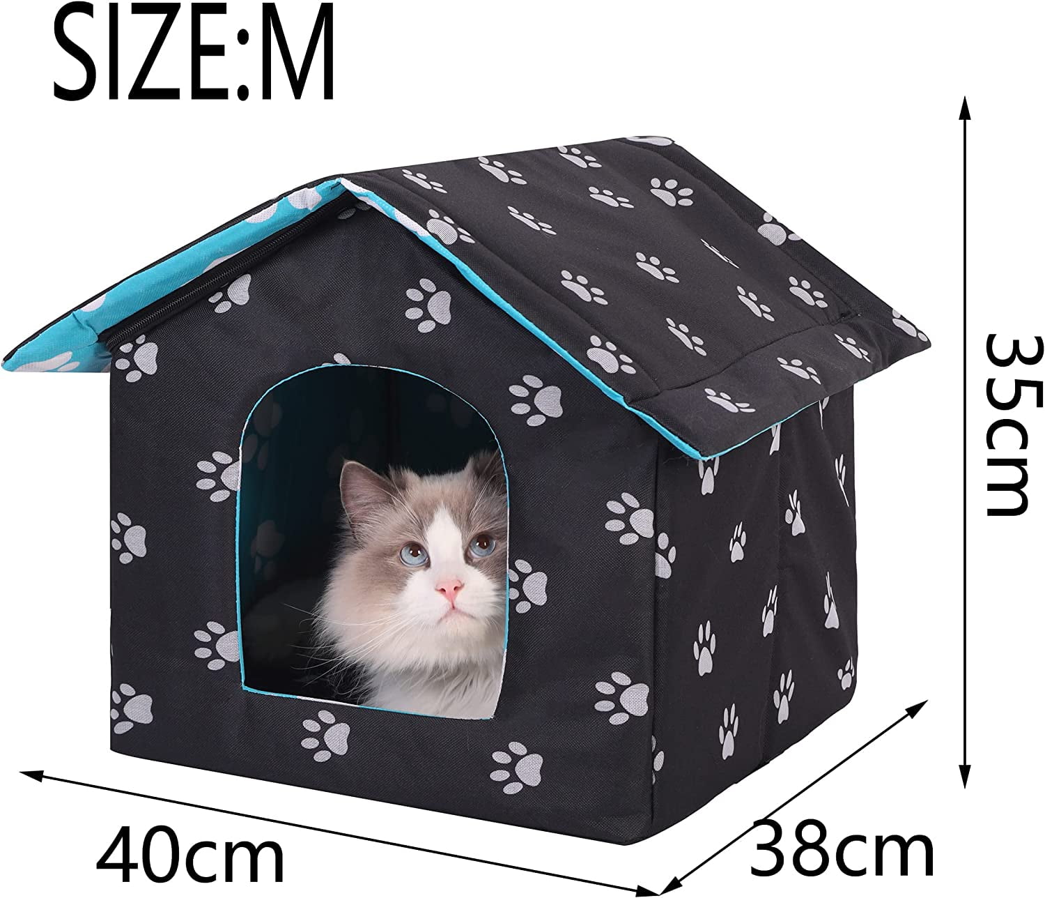 Outdoor Feral cat House for Winter Cats Insulated Waterproof Warm Weatherproof cat Bed Small Dog Kennel,Black Rectangle