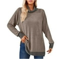 thumbnail image 1 of Yuyuzo Hauts d'Automne pour Femmes Manches Longues Col Montant Fente Latérale Pull Ample Chemises de Mode, 1 of 4