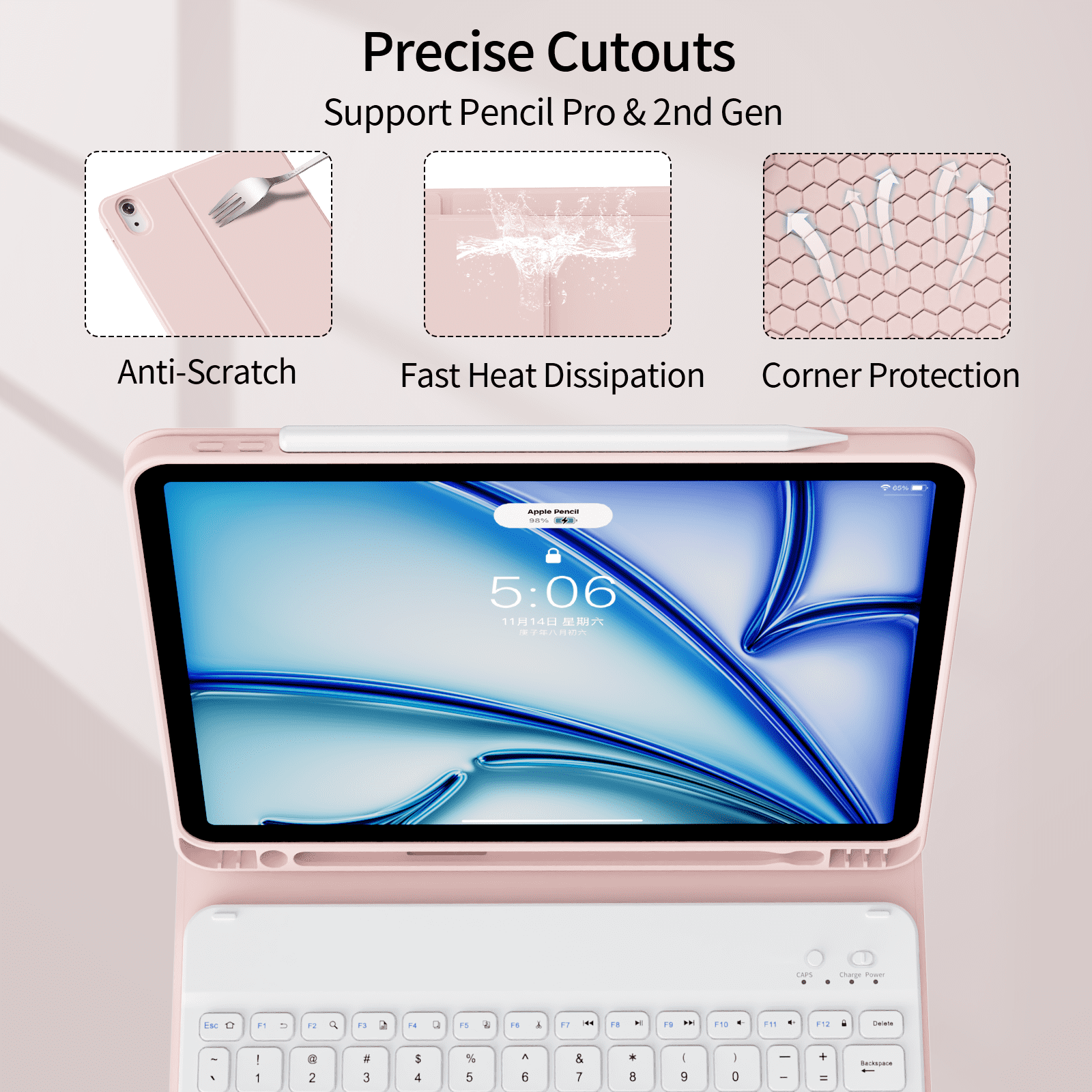 KVTVOU Keyboard Case for iPad Air 11 inch M2/M3 (2024/2025), iPad Air 5th/4th Generation (2022/2020) 10.9 inch, Detachable Wireless Bluetooth Keyboard, Stand Folio Cover with Pencil Holder, Pink