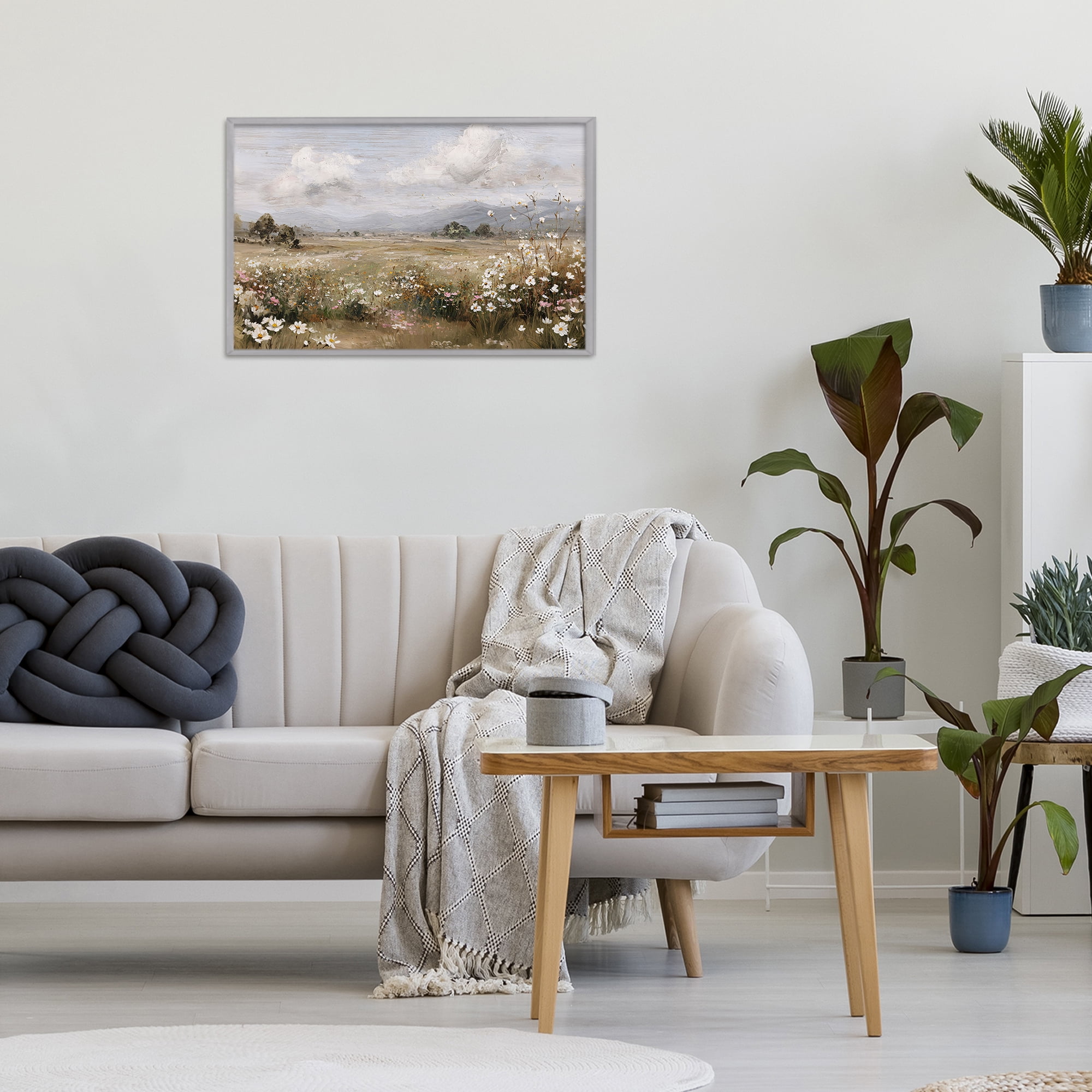 Stupell Industries Daisy Clusters in Field Gray Framed Giclee Art, design by Jacky Ngan