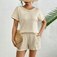 thumbnail image 7 of pstuiky 2 Piece Sets for Women Dressy Summer Solid Color Lightweight Pajamas Sets Casual Loose Fit Crew Neck Short Sleeve Sleepwear with Shorts Womens Loungewear Set Beige XS, 7 of 7