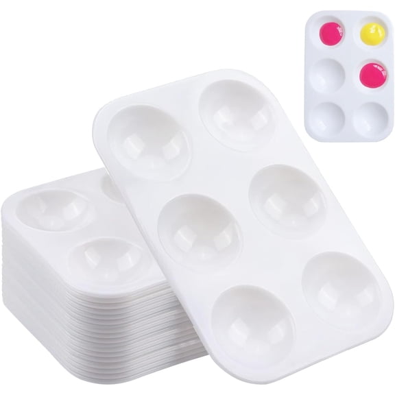 15 Pack Plastic Paint Palettes, 6 Well Rectangular Watercolor Palette Painting Tray for Painting Party, DIY Craft and Art Painting, White