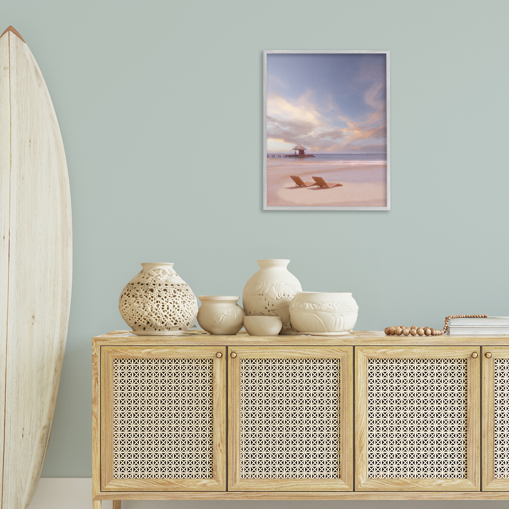 Stupell Industries Beside The Sea View Landscape Painting Gray Framed Art Print Wall Art, 24 x 30