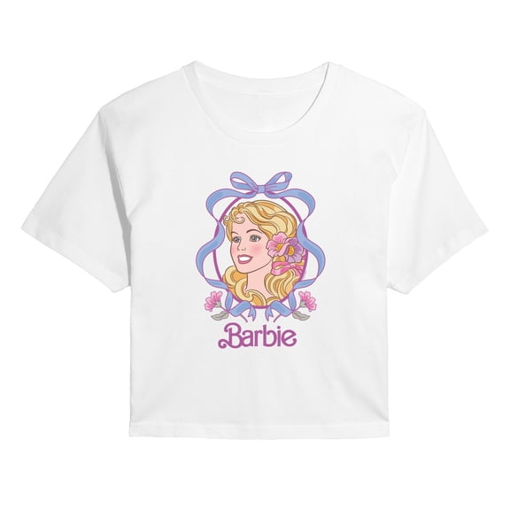 Barbie - Coquette Floral Bow - Juniors Cropped Short Sleeve Graphic T-Shirt