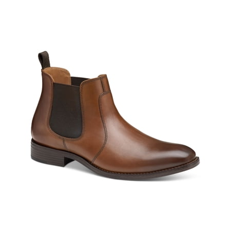 THE MENS STORE Mens Brown Back Pull-Tab Goring Padded Round Toe Block Heel Leather Chelsea Boot main image 0