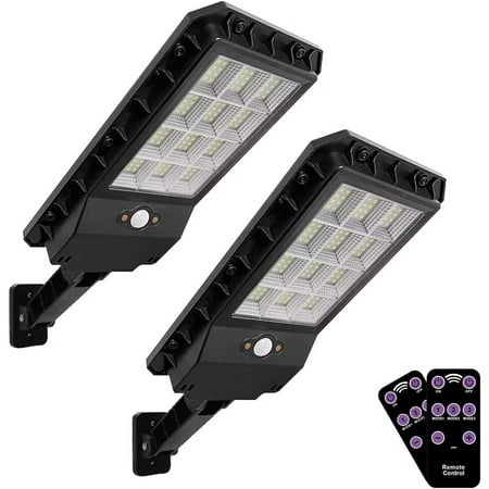 

Solar Street Lights Outdoor 144 LED Street Light Solar Powered Street Light Dusk to Dawn Solar Outdoor Lights Remote Control Solar Barn Lights for Parking Lot Garage Yard-2 Pack