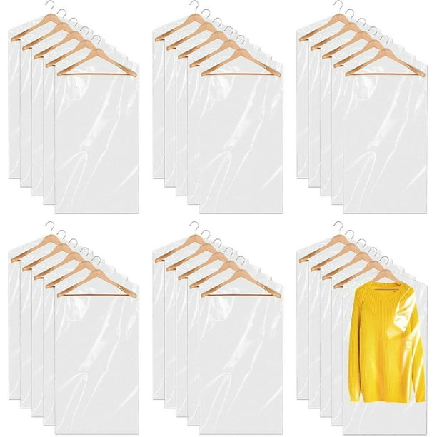 Paquete de 30 fundas de plástico para ropa, 60 x 90 cm, bolsas para colgar ropa, bolsas transparentes para ropa, bolsas para tintorería, fundas protectoras a prueba de polvo para camisas y chaquetas