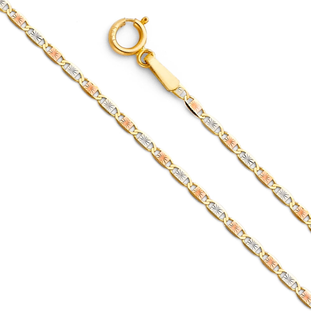 18 Inches Jewels By Lux 14K White Yellow and Rose Three Color Gold 2.1MM Rail Diamond-Cut Valentino Chain Necklace 18 Inches Jewels By Lux 14K White Yellow and Rose Three Color Gold 2.1MM Rail Diamond-Cut Valentino Chain Necklace