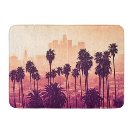 LADDKE City Los Angeles Skyline with Palm Trees in The Foreground Sunset California Doormat Floor Rug Bath Mat 30x18