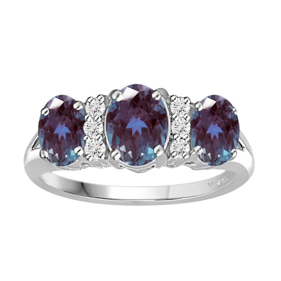 Sterling Silver with Color Changing Alexandrite and White Topaz Three Stone Ring