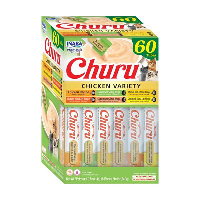 Puré cremoso exprimible para lamer churu Inaba de Cat Treats, 60 veces